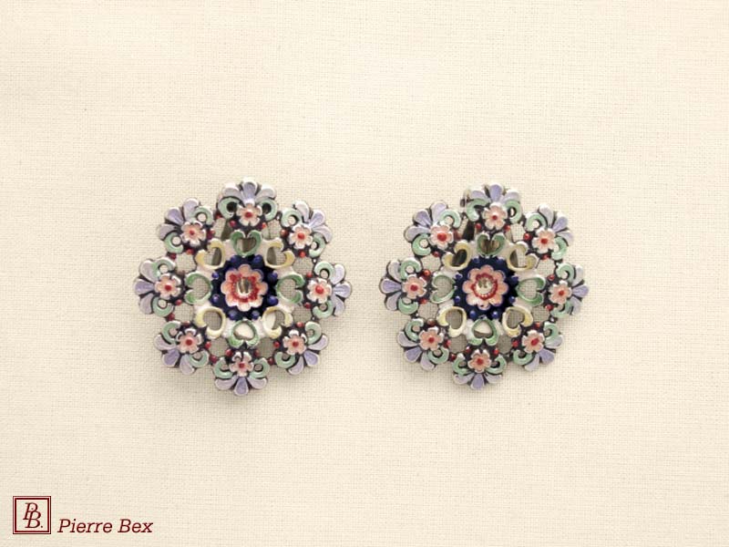 Pierre-Bex Art-Nouveau enamel earclips filigree 48275-05