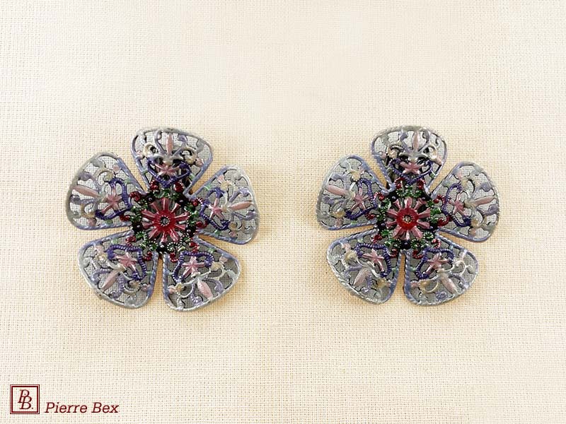 Pierre-Bex Art-Nouveau enamel earclips filigree 48275-06